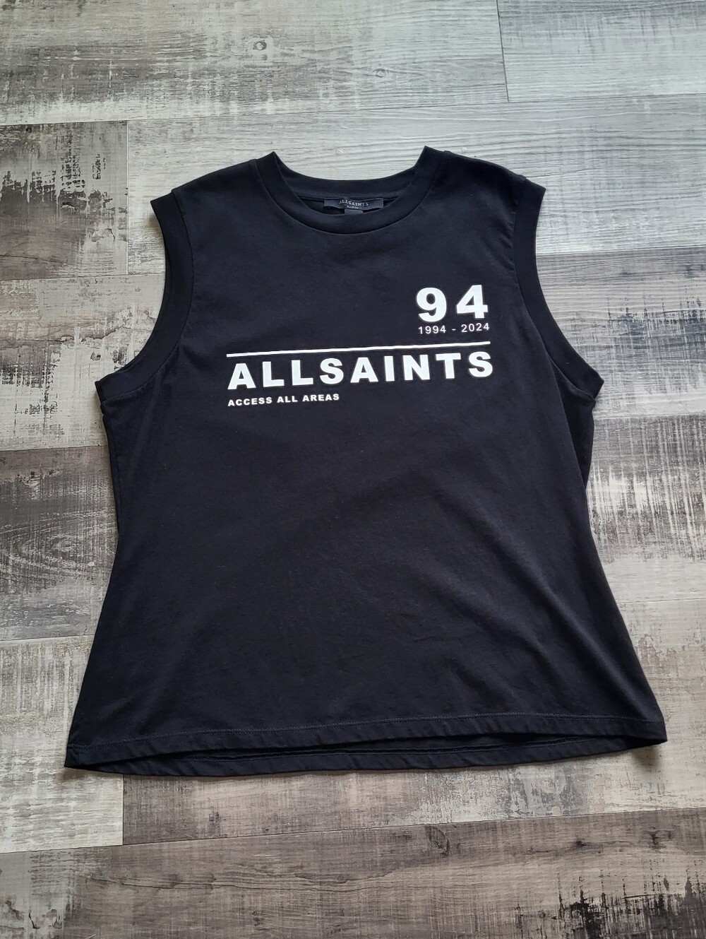 All Saints Womens Access Imogen Graphic Muscle Tee Black Access All Areas Large